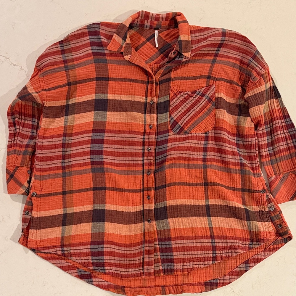 Vibrant Free People Plaid Button-Up Shirt